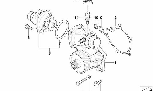 Bomba de refrigerante mecánica para BMW Serie 7 E38 (OEM 11512249358). Original BMW.