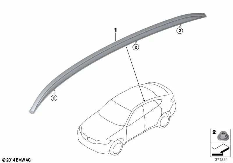 Barra de techo izquierda plata satinada para BMW F16, F86 (OEM 51137333531). Original BMW.