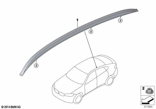 Barra de techo izquierda plata satinada para BMW F16, F86 (OEM 51137333531). Original BMW.