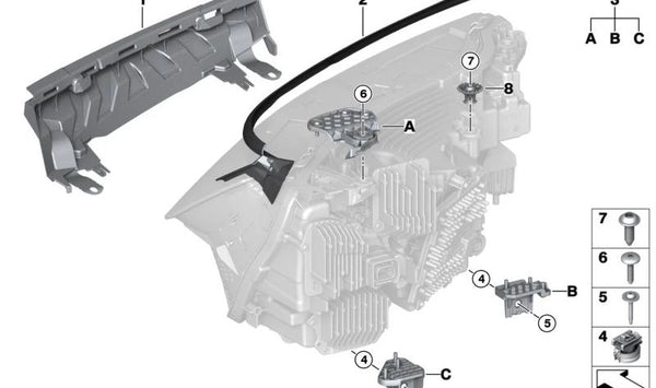 Kit de reparación para faro izquierdo OEM 63215A220B5 para BMW i20 (Incluye todos los modelos compatibles). Original BMW.