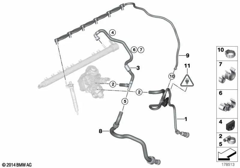 Fuel return pipe for BMW 3 Series E90N, E91N, E92, E92N, E93, E93N (OEM 13537799995). Genuine BMW