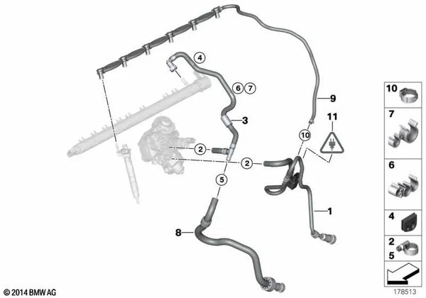 Tubo de retorno de combustible para BMW Serie 3 E90N, E91N, E92, E92N, E93, E93N (OEM 13537799995). Original BMW