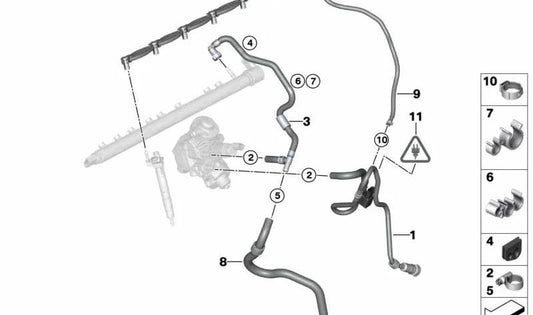 Tubo retorno de aceite OEM 13538510473 para BMW F10, F11, F01, F02, E70, F15, E71, F16. Original BMW