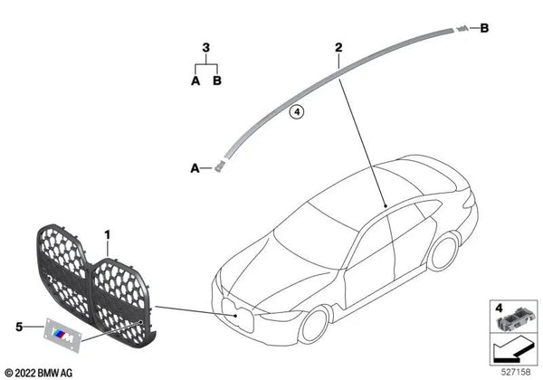 Rejilla Decorativa Frontal Gris para BMW F07, F10, F11, F06, F12, F13, F01N, F02N (OEM 51139850173). Original BMW