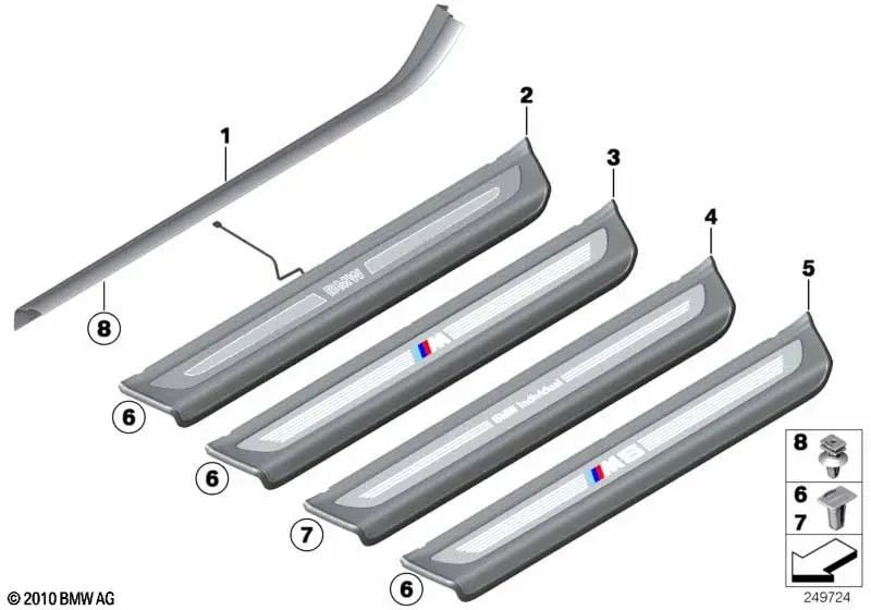 Cubierta de entrada iluminada derecha para BMW Serie 6 F13, F13N (OEM 51478051816). Original BMW.