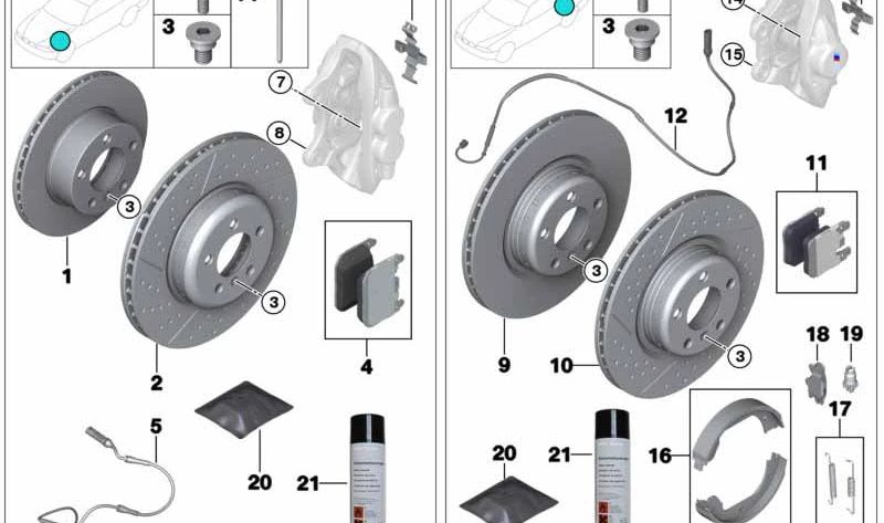 Disco de freno ligero ventilado para BMW Serie 3 F30, F31, F34, Serie 4 F32, F33, F36 (OEM 34206894382). Original BMW