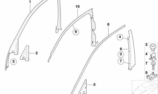 Junta exterior del triángulo del retrovisor izquierdo OEM 51338223837 para BMW E65, E66. Original BMW.