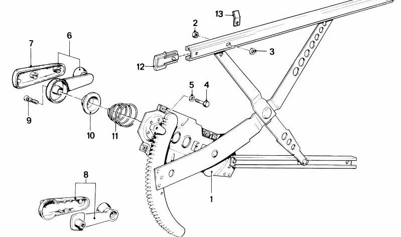 Guía deslizante OEM 51321871969 para BMW E21, E12, E28, E23. Original BMW