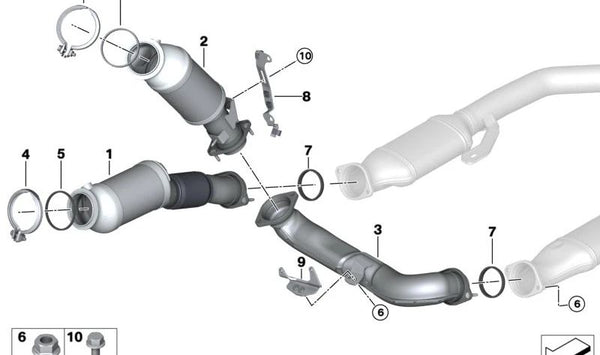 Tubo intermedio para BMW Serie 2 G87, Serie 3 G20N, G80, Serie 4 G26, G82, X3 F97, X4 F98 (OEM 18328468990). Original BMW