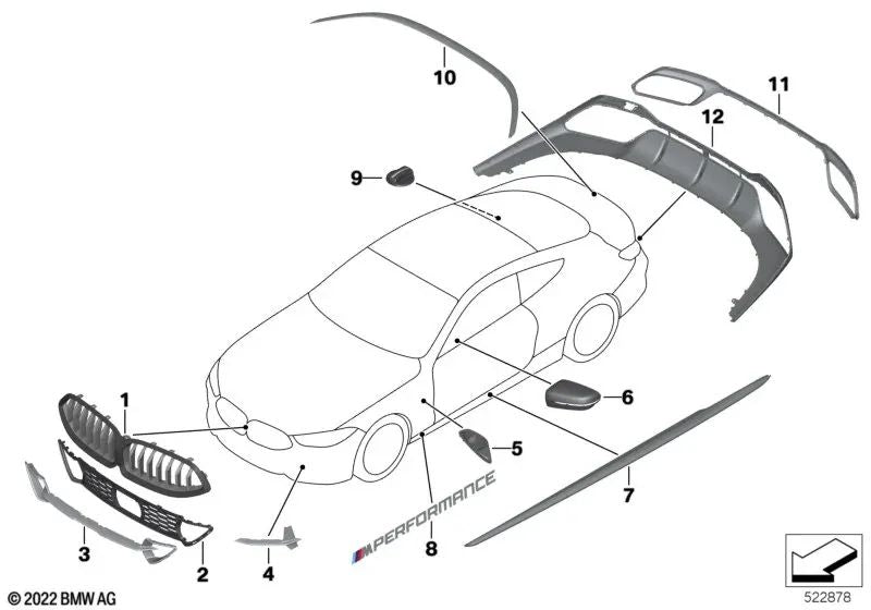 Tampa decorativa esquerda para BMW G14, G15, G16 (OEM 51118074805). BMW original.