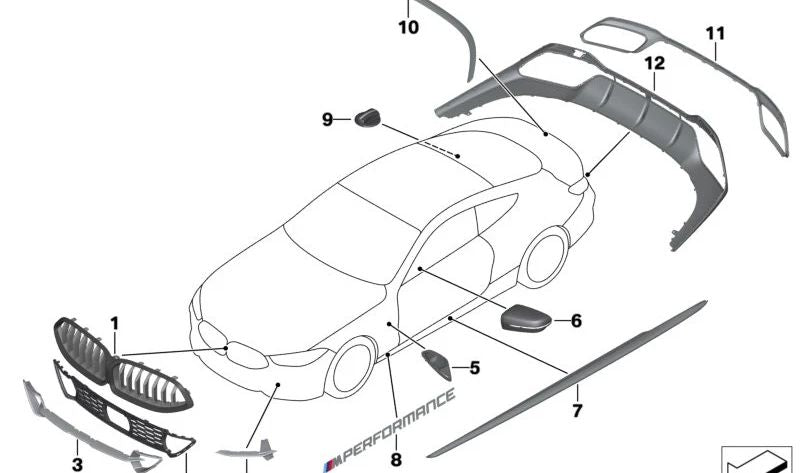 Carcasa de retrovisor derecho en fibra de carbono OEM 51162446826 para BMW F90, F91, F92, F93. Original BMW.