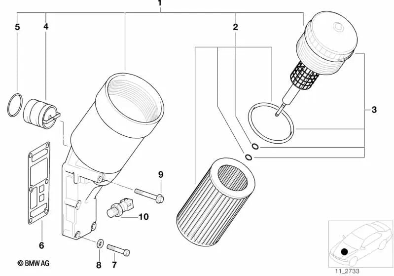 Interruptor de presión de aceite para BMW E81, E82, E87, E87N, E88, F20, F21, F22, F30, F32, F33, F34, F07, F06, F12, F13, F01, F02, E31, I01, E84, E83, F25, F26, E53, E70, F15, F85, E71, E72, F16, F86, E85, E86, E89, E52 (OEM 12618611273). Original BMW