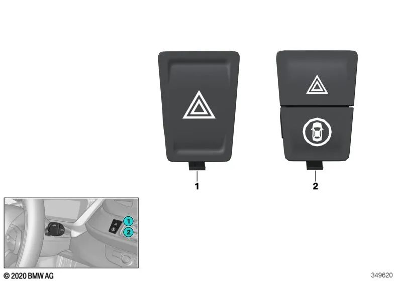 Interruptor de luces de emergencia/Intelligent Safety para BMW I01, I01N, I12, I12N, I15 (OEM 61319423270). Original BMW