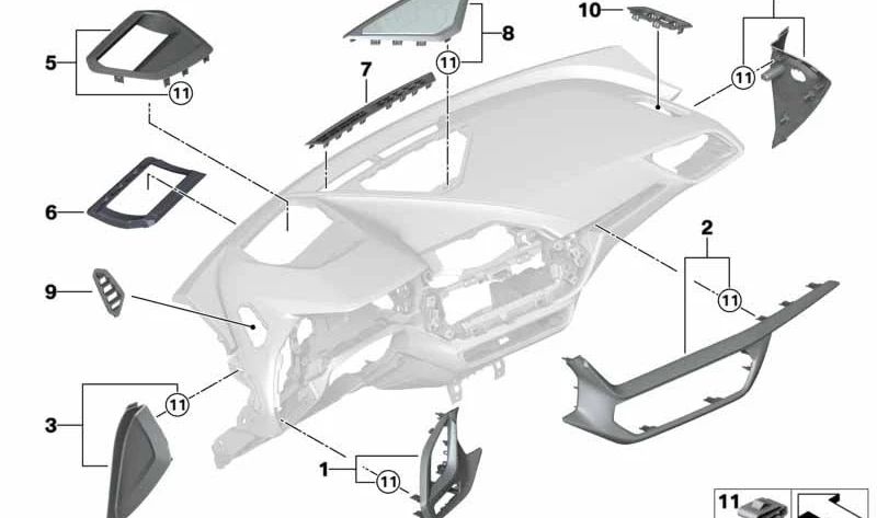 Left embellishing of the OEM dashboard 51456823259 for BMW F40. Original BMW.