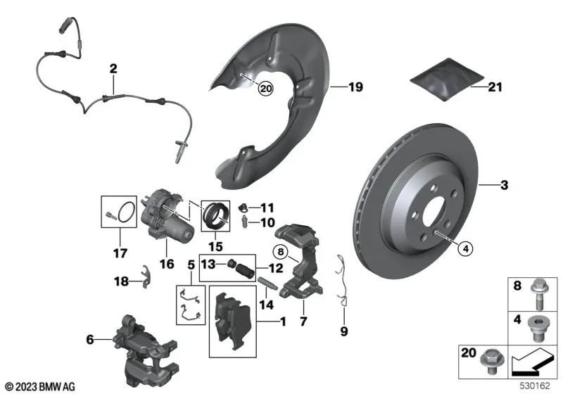 Soporte de Freno Izquierdo para BMW Serie 5 G60, Serie 7 G70 (OEM 34208843025). Original BMW