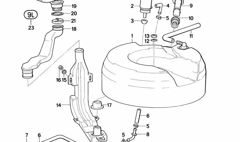 Depósito de líquido limpiaparabrisas OEM 61668354279 para BMW E31. Original BMW.