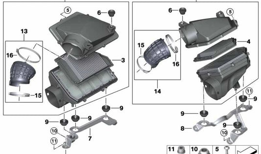 Silenciador de admisión de aire OEM 13718091491 para BMW F95 (X5 M), F96 (X6 M). Original BMW.