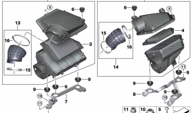 Soporte amortiguador de ruido de admisión OEM 13718689760 para BMW G05, F95, G06, F96, G07. Original BMW.