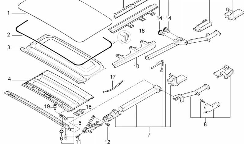 Junta Tapa Techo Corredizo Perimetral para BMW E39, E38 (OEM 54128169710). Original BMW