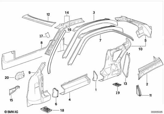 Right front fender cover support for BMW E31 (OEM 41118123254). Genuine BMW.