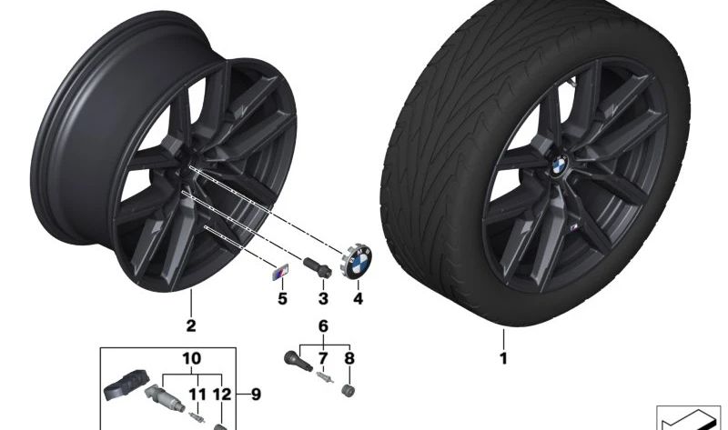 Llanta de aleación ligera negra II OEM 36115A504D7 para BMW G26 (i4). Original BMW