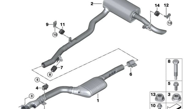 Silenciador trasero para BMW G60, G61 (OEM 18307926872). Original BMW