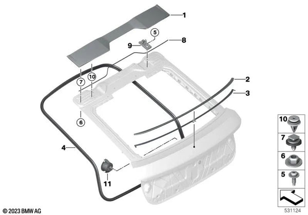 Elemento de ajuste para BMW X4 F98, G02, X6 F96, G06, XM G09 (OEM 51627483707). Original BMW