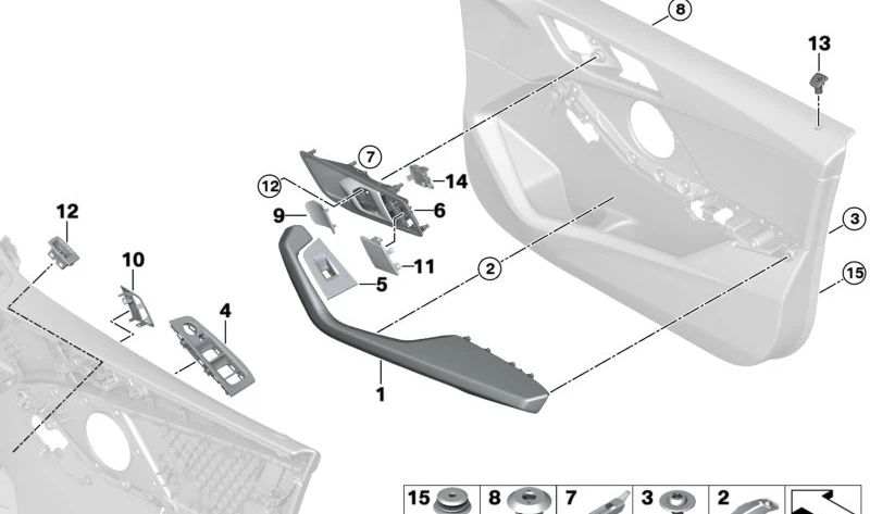 Embellecedor cerradura puerta delantera derecha para BMW Serie 1 F40, Serie 2 F44 (OEM 51417949812). Original BMW