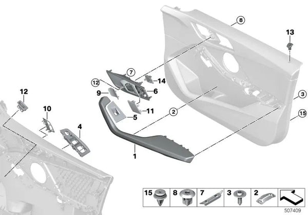 Blende del centro de cambio izquierdo para BMW F40, F44 (OEM 51417945191). Original BMW.