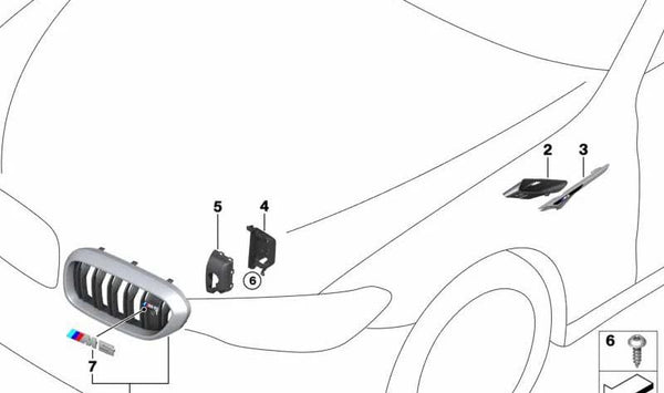 Rejilla decorativa delantera izquierda para BMW Serie 5 F90 (OEM 51138063179). Original BMW