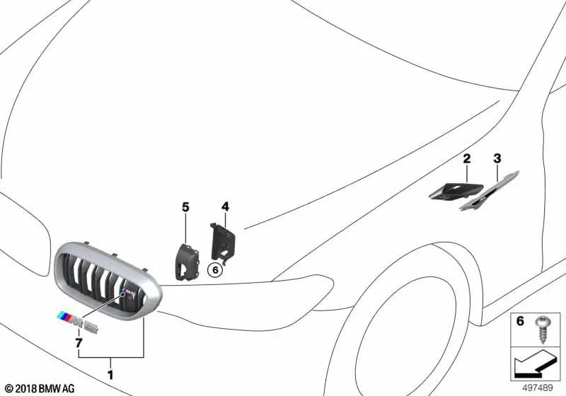 Blende conducción de aire izquierda para BMW F90 (OEM 51138076047). Original BMW