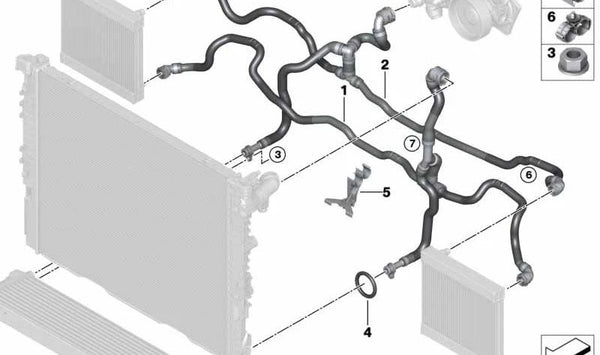 Manguera del radiador de refrigerante externo para BMW G15, G16 (OEM 17128679009). Original BMW