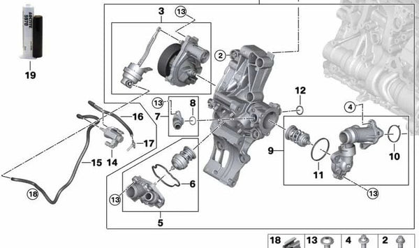 Conector de tubo de refrigerante OEM 11518472116 para BMW F40, F44, F45, F46, F48, F39. Original BMW.