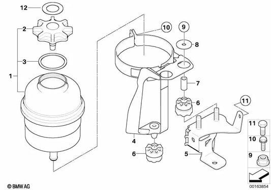 Soporte de Depósito de Aceite para BMW Serie 5 E60, E61, Serie 6 E63, E64 (OEM 32416760250). Original BMW.