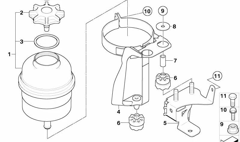 Soporte del depósito de aceite OEM 32416760249 para BMW E60, E61, E63, E64. Original BMW.