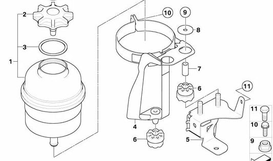 Soporte del depósito de aceite OEM 32416760249 para BMW E60, E61, E63, E64. Original BMW.