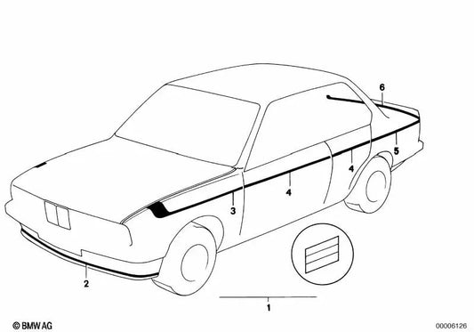 Franja decorativa puerta trasera izquierda para BMW Serie 3 E30 (OEM 51141932225). Original BMW