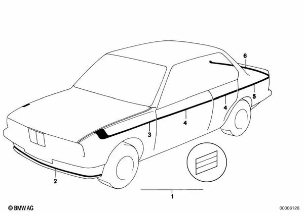 Tira decorativa puerta izquierda para BMW Serie 5 E12, Serie 6 E24 (OEM 51141935503). Original BMW