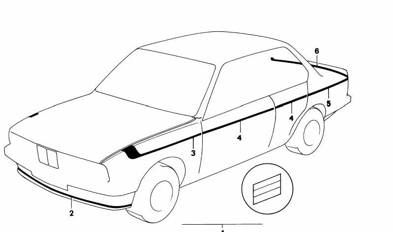 Franja decorativa lateral trasera izquierda para BMW E30 (OEM 51141932217). Original BMW