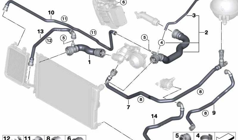 Manguera del sistema de refrigeración OEM 17128571611 para BMW F25, F26. Original BMW