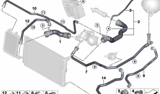 Manguera del sistema de refrigeración OEM 17128571611 para BMW F25, F26. Original BMW