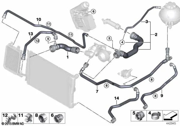 Manguera Depósito de Compensación para BMW X3 F25, X4 F26 (OEM 17128574264). Original BMW