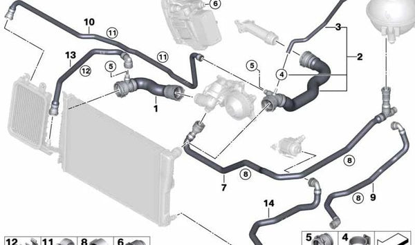 Manguera de refrigerante OEM 17128571345 para BMW F25 (X3), F26 (X4). Original BMW