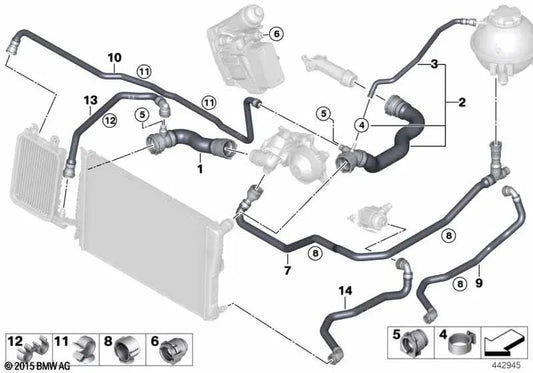 Manguera del Radiador Superior para BMW F25, F26 (OEM 17128570040). Original BMW.