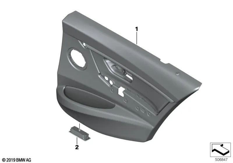 Rear left leather door trim for BMW 3 Series F30N, F31N (OEM 51428070249). Genuine BMW.