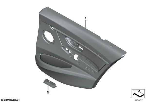 Revestimiento de puerta de tela trasero izquierdo para BMW Serie 3 F30N, F31N (OEM 51427424281). Original BMW.