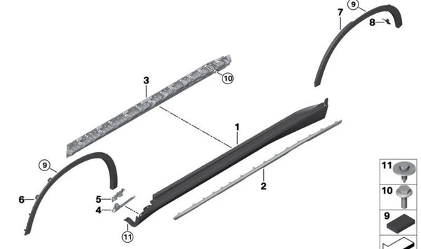 Moldura lateral derecha OEM 51777468830 para BMW G05 (X5). Original BMW.