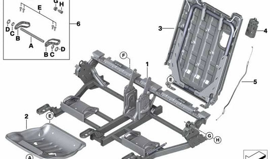 Estructura de respaldo derecha OEM 52307377958 para BMW F46. Original BMW.