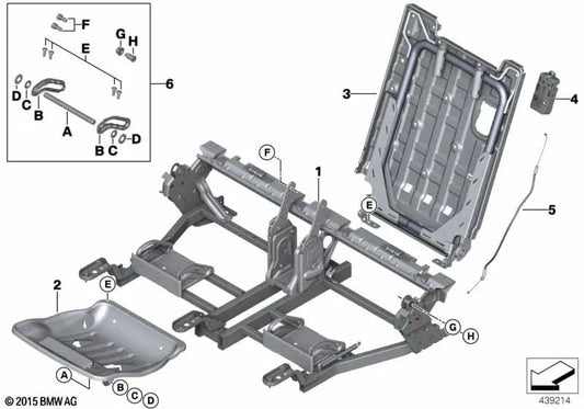 Left backrest frame for BMW F46, F46N (OEM 52307377957). Original BMW.