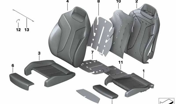 Funda respaldo asiento confort de cuero izquierda para BMW G14, G15 (OEM 52107940613). Original BMW